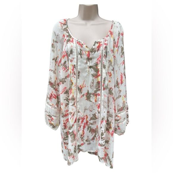 This CATHERINES lightweight peasant top Soft,lightweight  soft crinkle chiffon3X - Picture 4 of 8